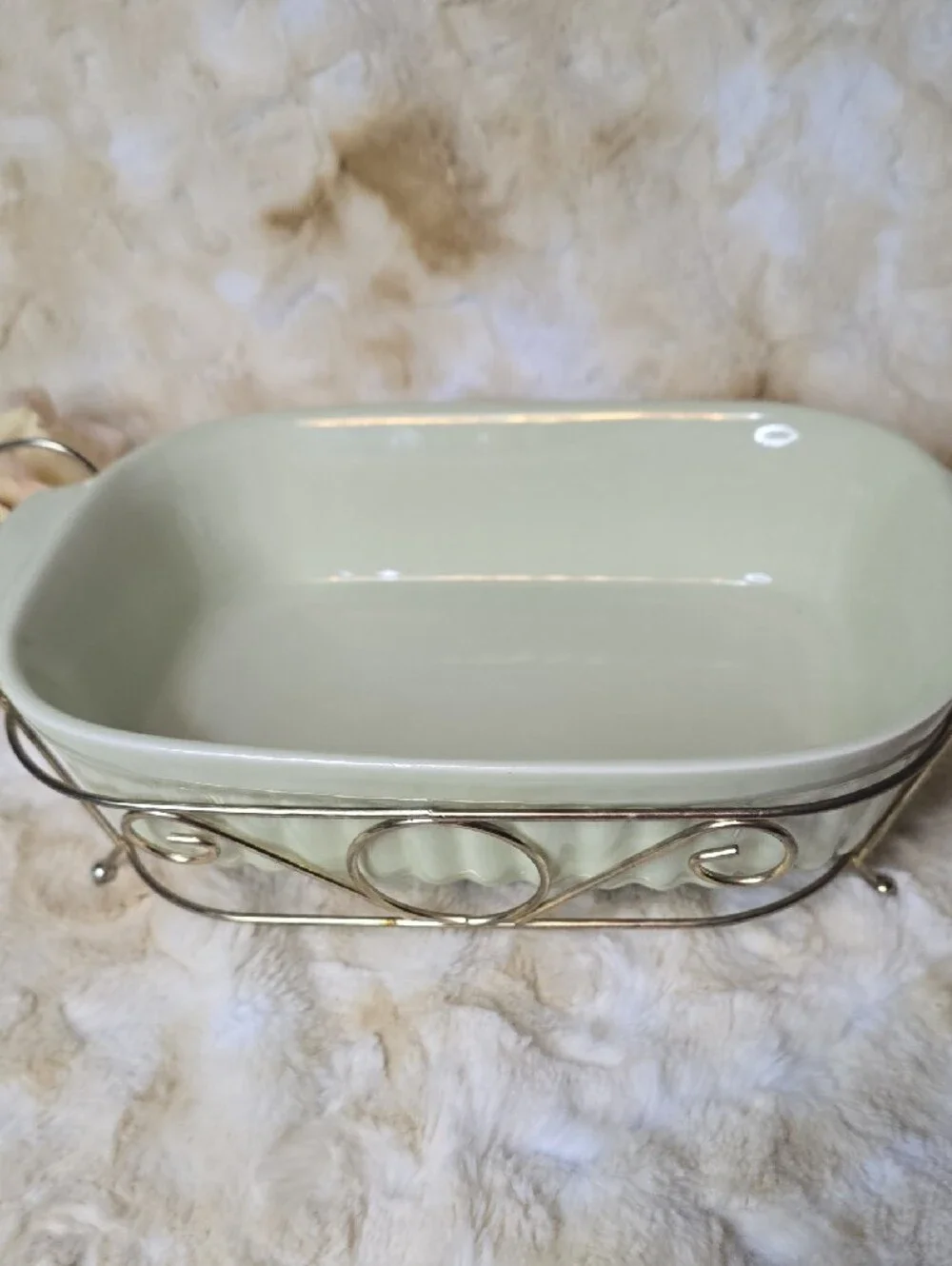 VTG 1983 Pfaltzgraff FTDA Celery Green 32 oz Casserole Baking Dish w/Metal Rack